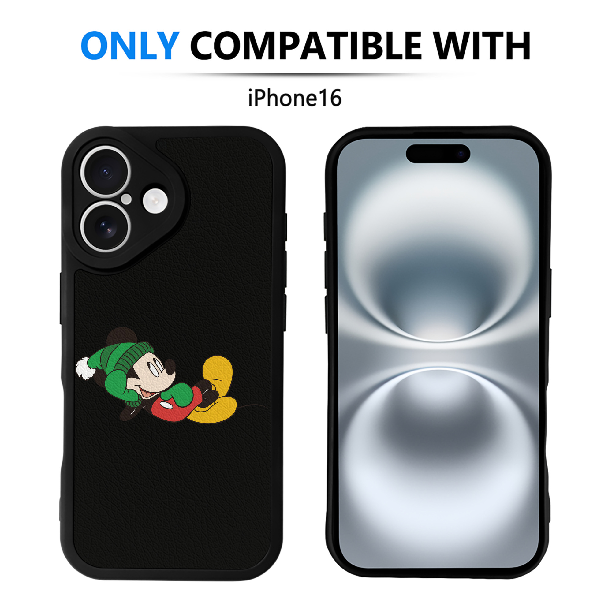 （画像用） ミッキーマウス Mickey Mouse 【iPhone 16シリーズ対応】シリコンスマホケース（レザー調） 材質：シリコン